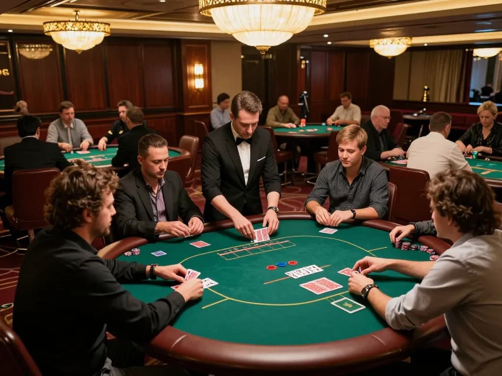 B52club poker table with players making strategic moves in an upscale casino atmosphere