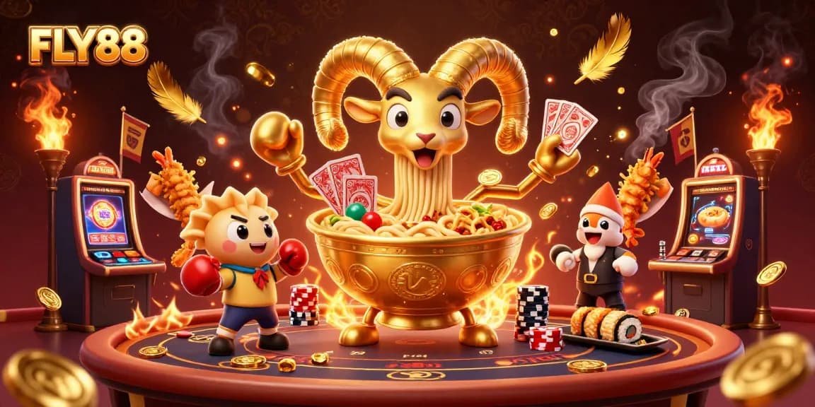 Experience the excitement at FLY88 with vibrant characters, casino elements, and a dynamic atmosphere.