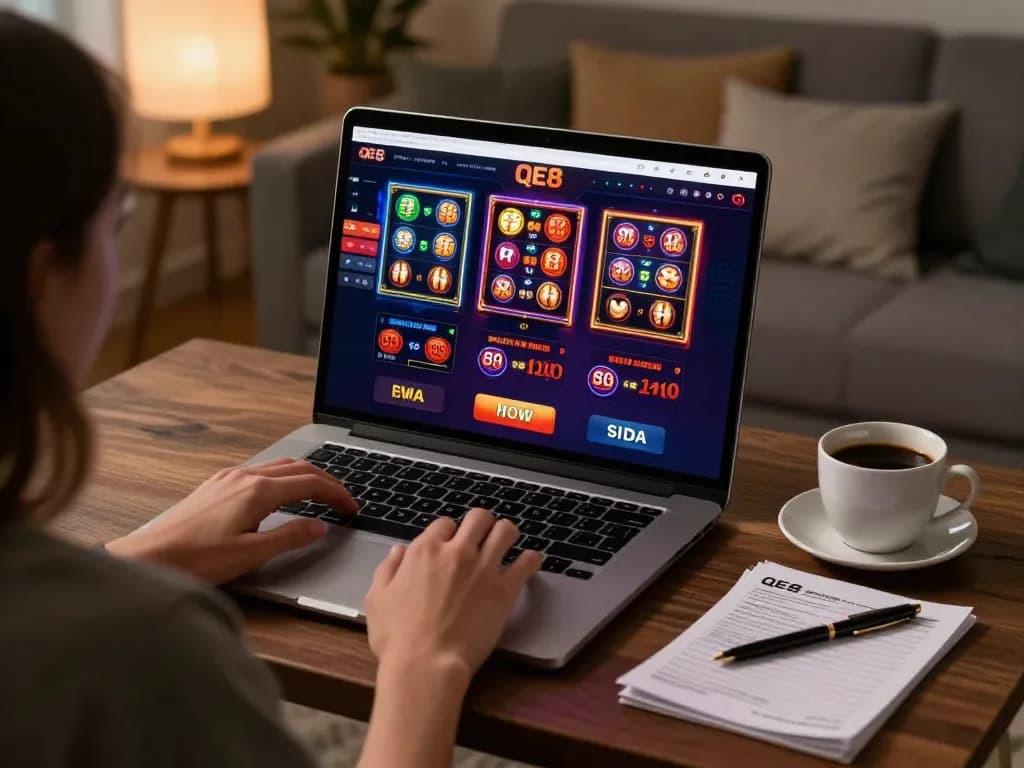 Player enjoying online casino games on QE8 platform, showcasing easy access and engaging interface