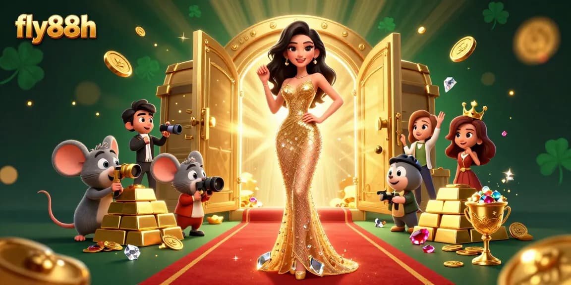 Experience the excitement of fly88h with a glamorous casino-themed festive illustration.