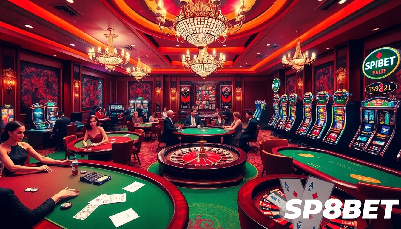 Experience thrilling gaming moments at sp8bet's luxurious casino tables and vibrant slot machines.
