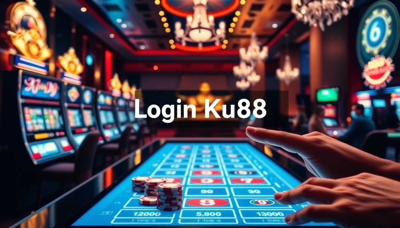 Engage in thrilling online gambling with Login Ku88, featuring vibrant casino elements and excited players.