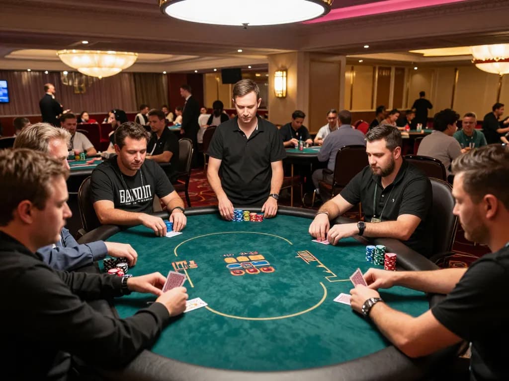 Engaged players strategizing during a high-stakes poker game at 789WIN casino venue.
