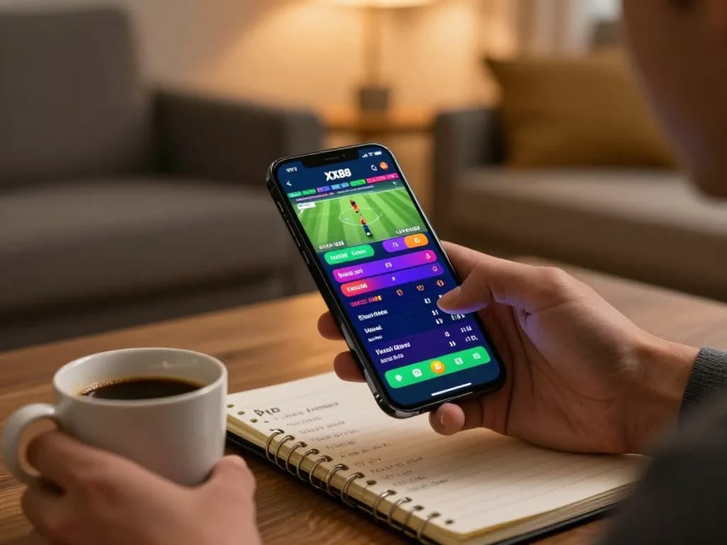 Player bets on sports using the XX88 app while enjoying a cozy home atmosphere.
