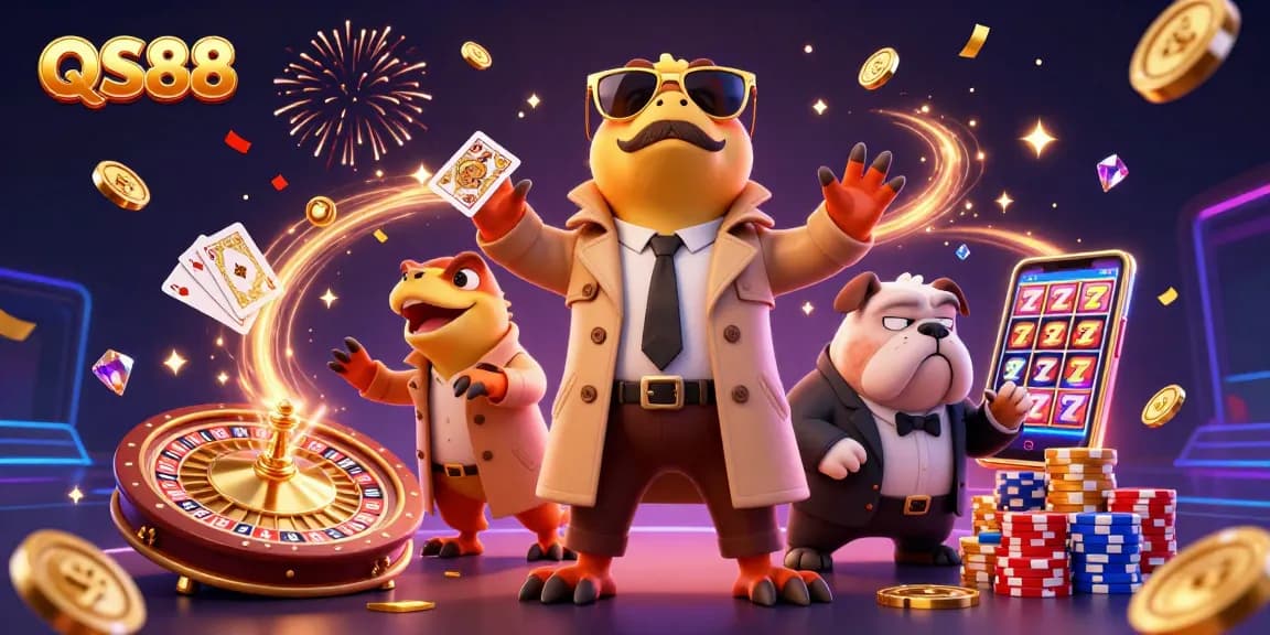 Spin and win at QS88 with thrilling casino characters in a vibrant atmosphere.