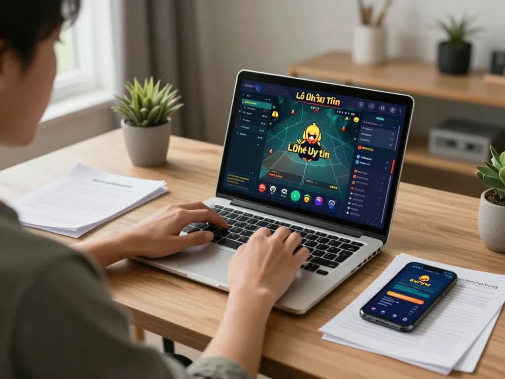 Lô Đề Uy Tín player strategizing while engaging with online betting on a laptop