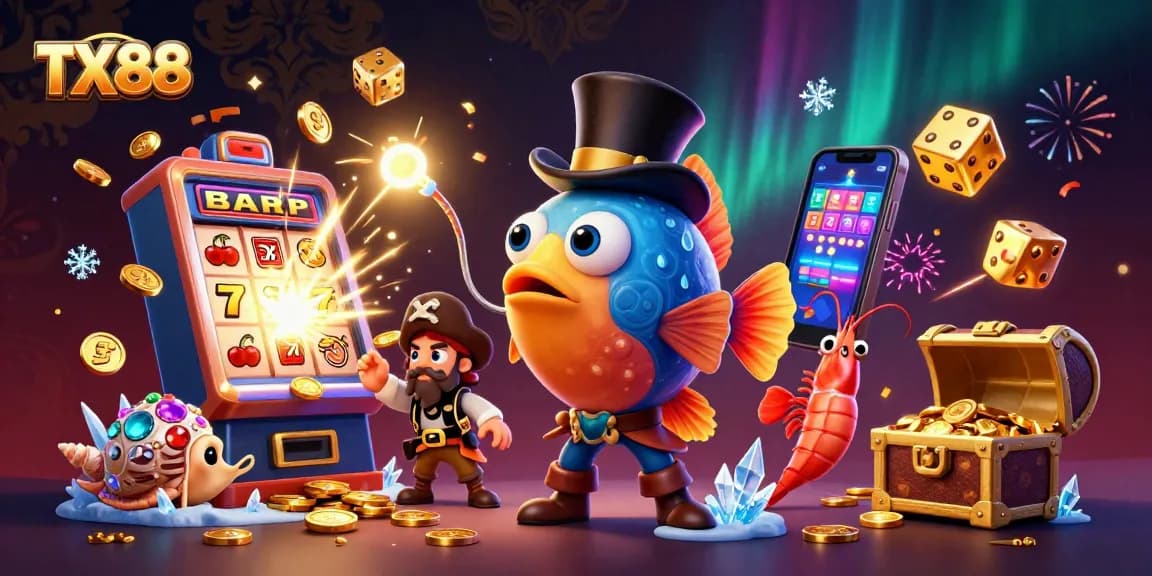 TX88 captivates with a vibrant scene of colorful coins and casino excitement from a 3D illustration.