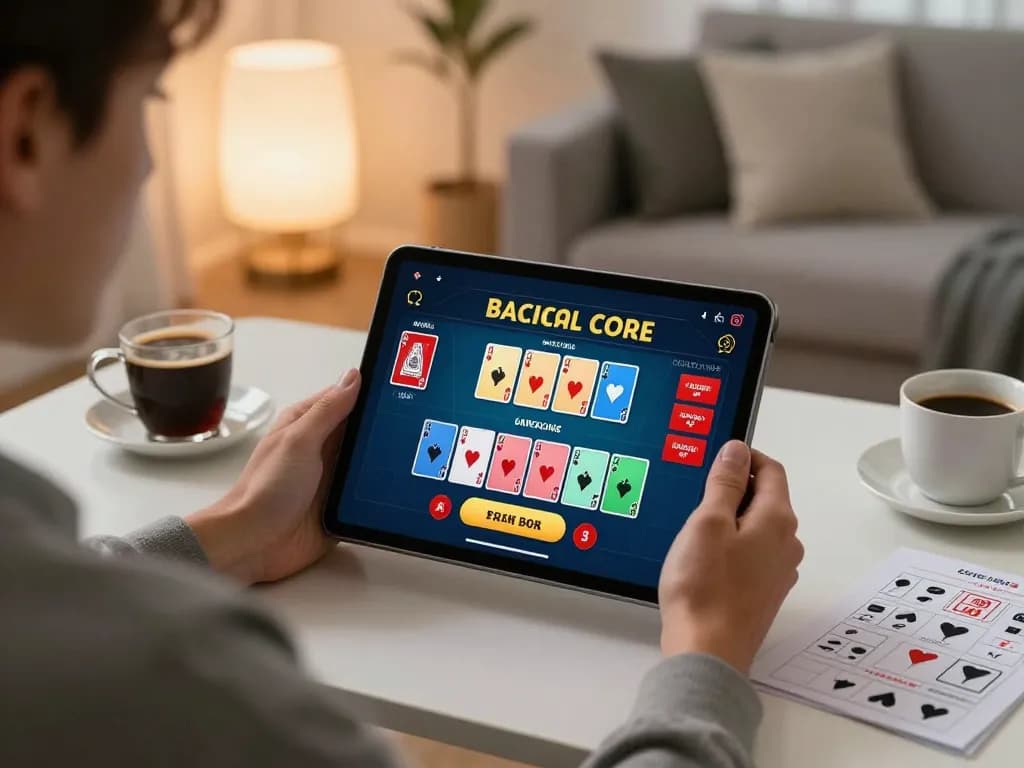 GG88 player engaging with live baccarat game on a tablet in a cozy home setting.