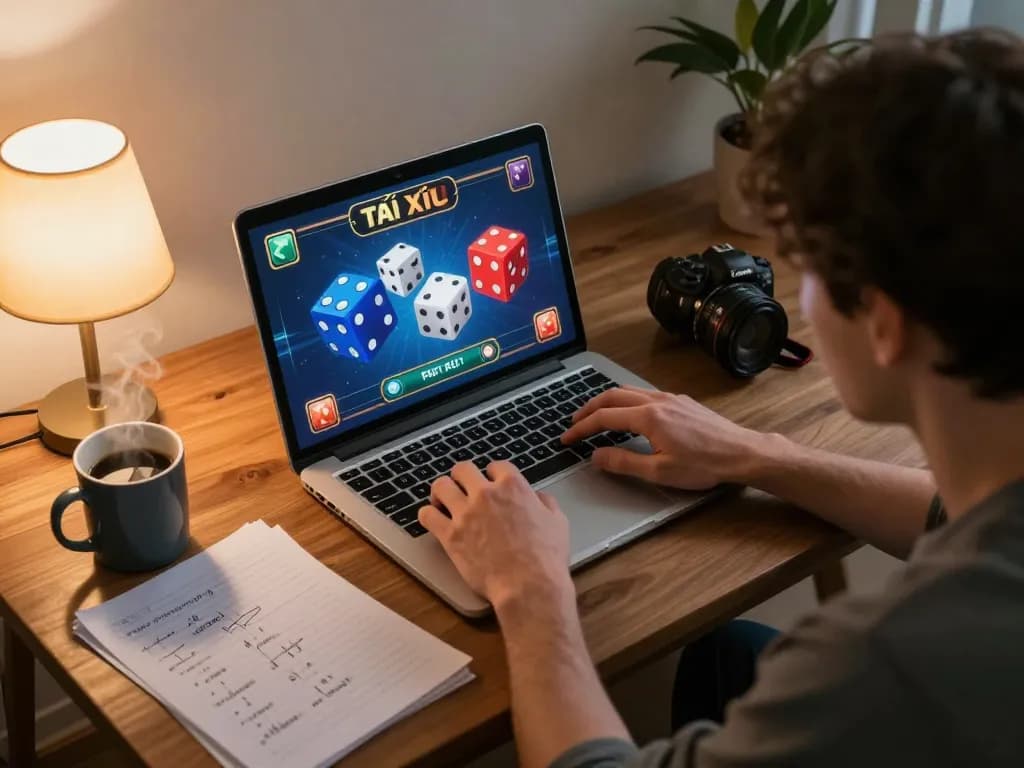 Engaged players enjoying Tài Xỉu on taixiuonline8 during a cozy online gaming session at home.