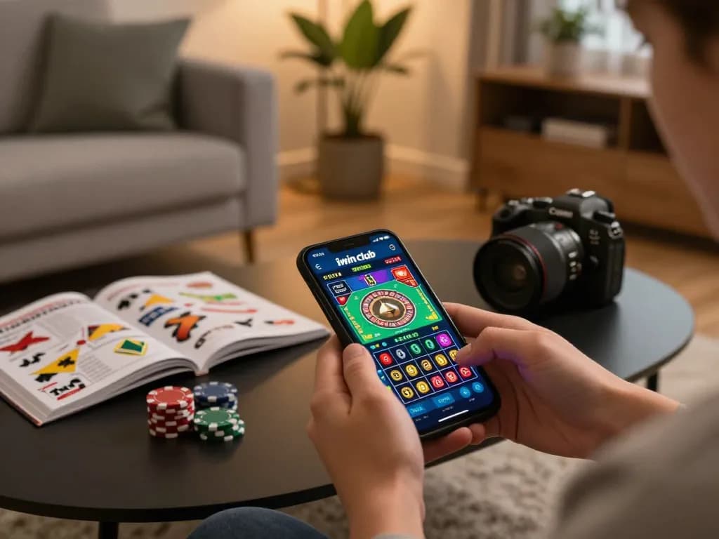 Engaging gameplay on iwin club casino app while enjoying a cozy home atmosphere.