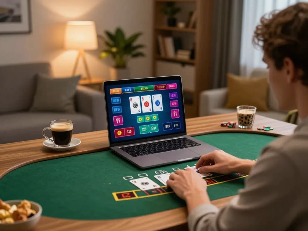 Player enjoying live dealer blackjack on cm88, showcasing a vibrant gaming atmosphere at home.