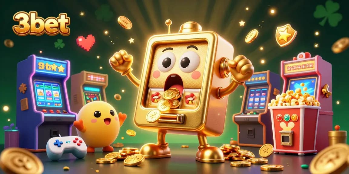 Exciting 3bet jackpot scene with colorful slot machines and gaming elements showcasing big wins and vibrant casino excitement.