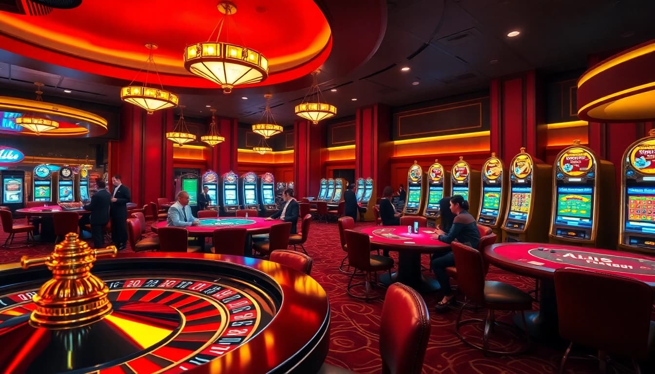 Players engaging in thrilling games at ALo789 casino, showcasing excitement and luxury in gaming.