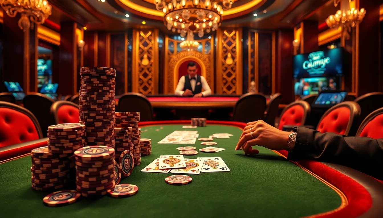 High-stakes poker scene showcasing 88vv excitement, featuring elegant cards and glistening chips.
