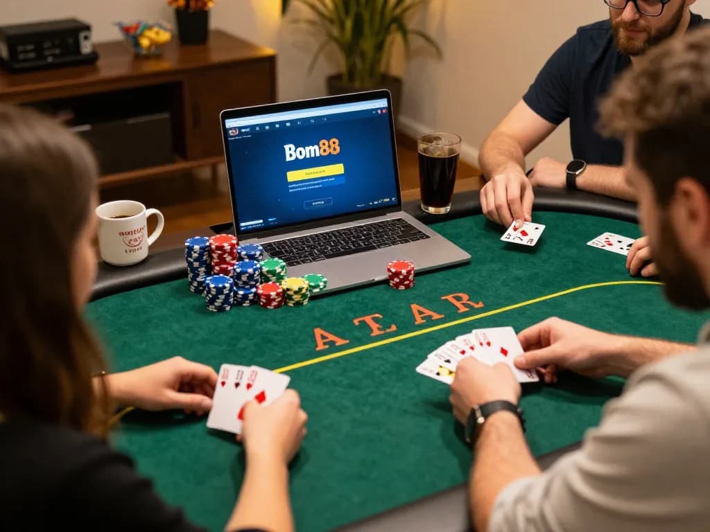 Engaged players enjoying strategic poker gameplay on Bom88's online platform