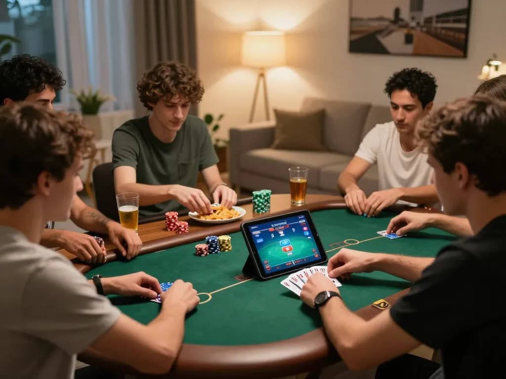 hit-club players engaging in intense online poker game while savoring snacks at home