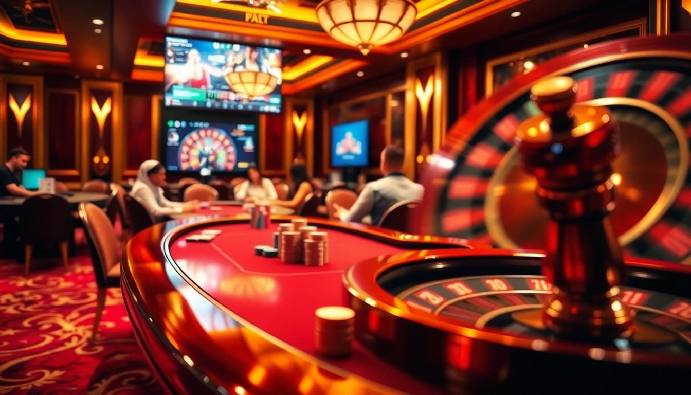 Players enjoying an intense game at 288kbet.in, surrounded by elegant casino decor.