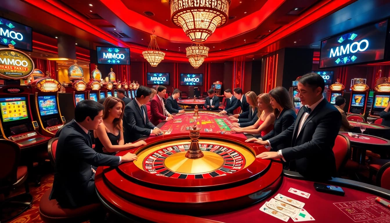 Players enjoying a thrilling game of roulette at an MMOO casino, capturing the excitement of gambling.