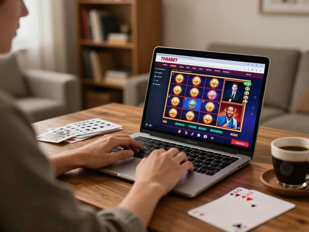 Engaging in online slots on THABET platform with vibrant visuals and strategic betting notes.