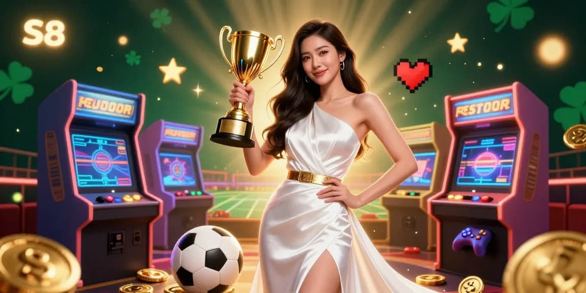S8 gamblers celebrate victories amidst vibrant casino elements and sports betting excitement.