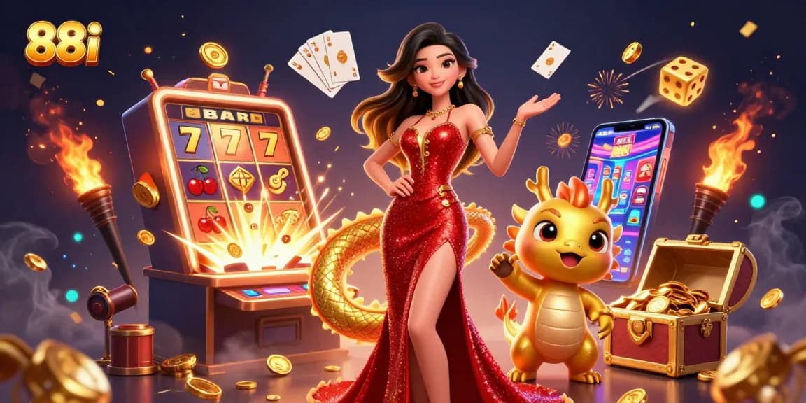 Experience exciting jackpots with 88i, featuring dynamic 3D visuals of casino action and a thrilling atmosphere.