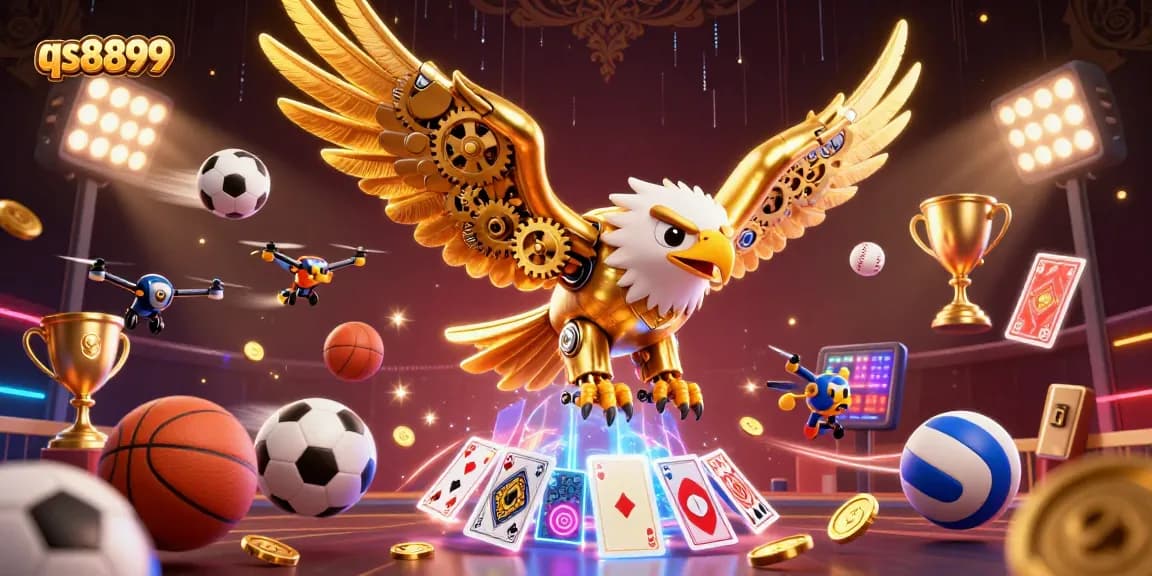 Experience thrilling wins at qs8899 with our vibrant 3D casino illustration showcasing dynamic gaming elements.