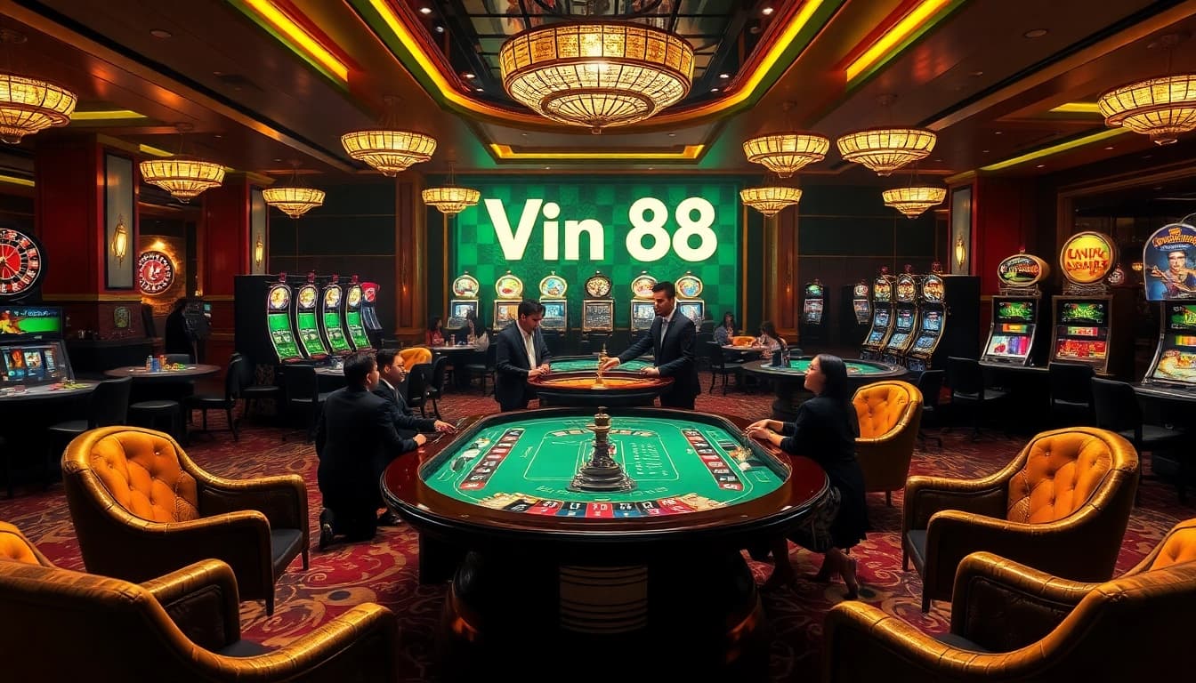 Experience high-stakes gambling at Vin88 with an inviting casino ambiance showcasing professional dealers and exciting games.