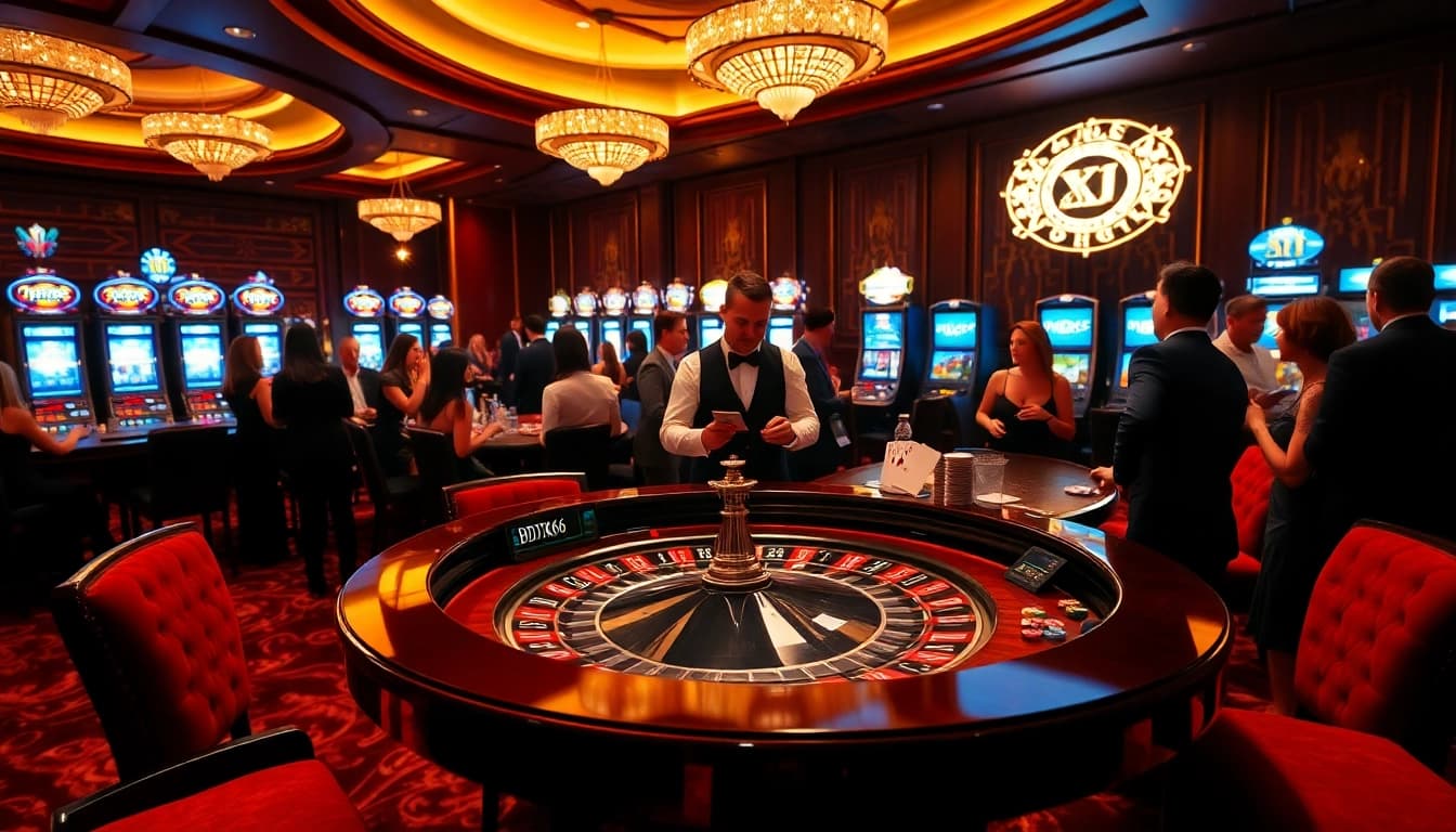 Experience the thrill of gambling with BDTK66 at an opulent casino roulette table.