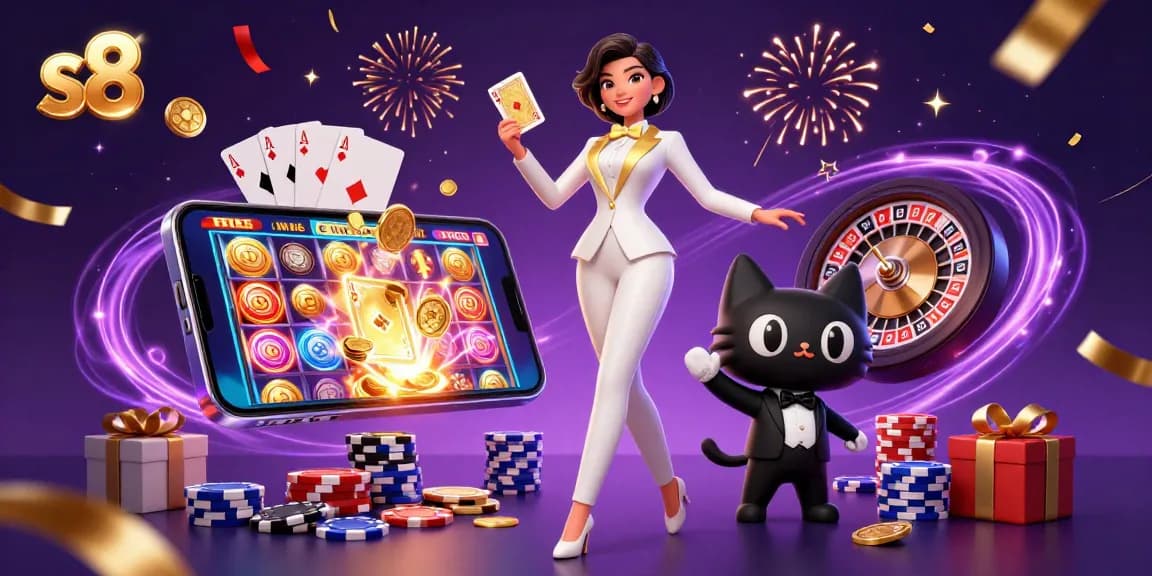 Experience thrilling wins with s8's exciting slot games, vibrant characters, and dazzling casino action.