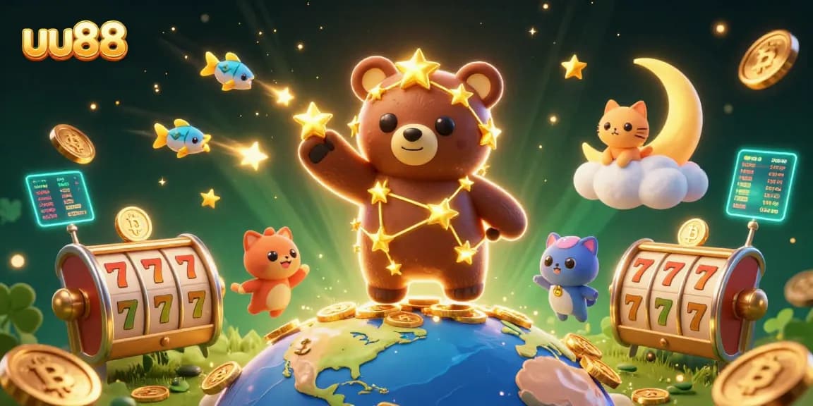 Play slots at uu88, featuring a constellation bear and vibrant cosmic elements for a thrilling experience.