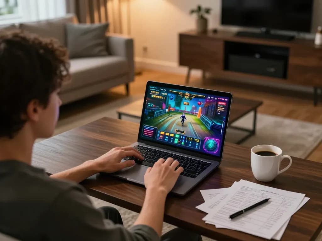 Engaged player utilizing 23Win platform for online casino gaming at home, showcasing strategic gameplay.