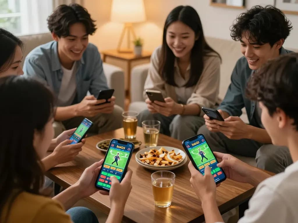 Engaged players using the bgd33 app for thrilling sports betting at home.
