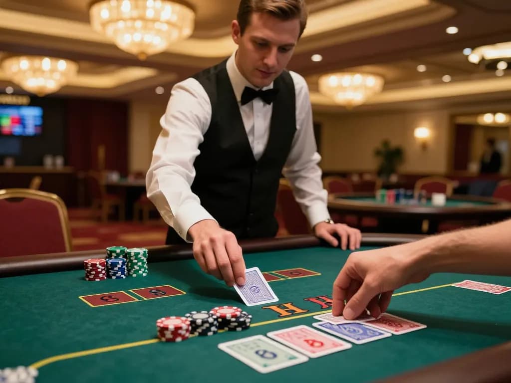 Engaging in thrilling blackjack action at https://lucky88za.com/ with professional dealer and luxury setting