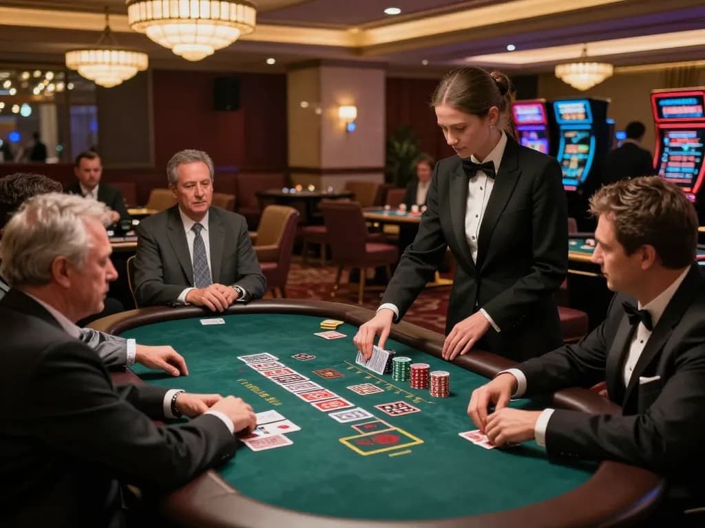hm88 live casino blackjack table with engaged players and dealer, showcasing strategic gameplay.
