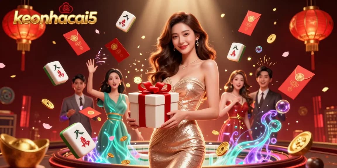 Experience the excitement of keonhacai5 with golden coins, festive red envelopes, and dynamic gaming elements.