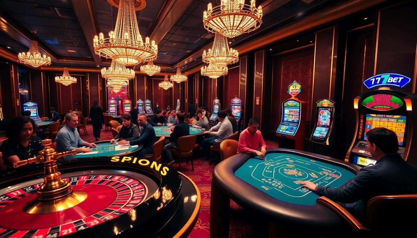 Experience the thrill of 77bet with exhilarating casino action at a roulette and poker table.