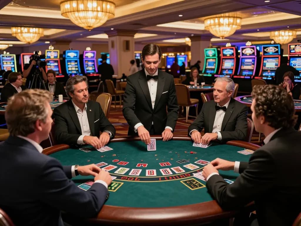 Experience thrilling blackjack at 98win, with players strategizing and vibrant casino ambiance.