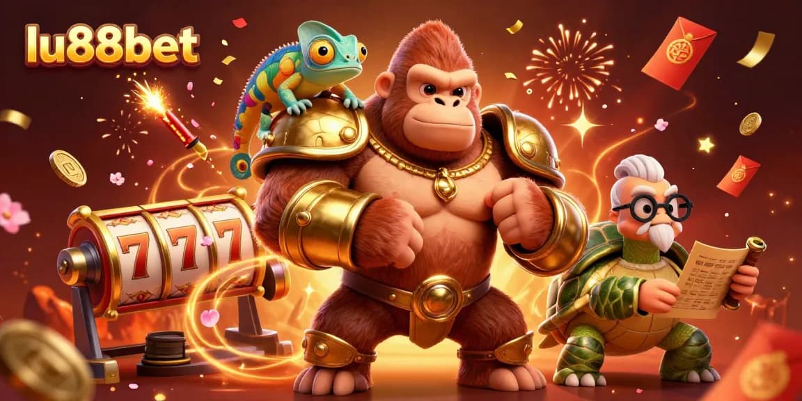 Experience lu88bet's vibrant casino world with colorful characters and thrilling slot reels.