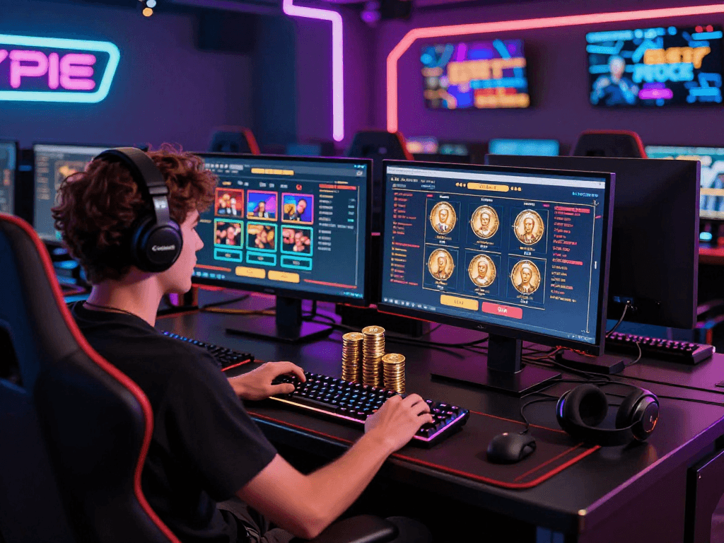 Engaged player at a crypto casino enjoying live games and crypto betting experience in a vibrant setting
