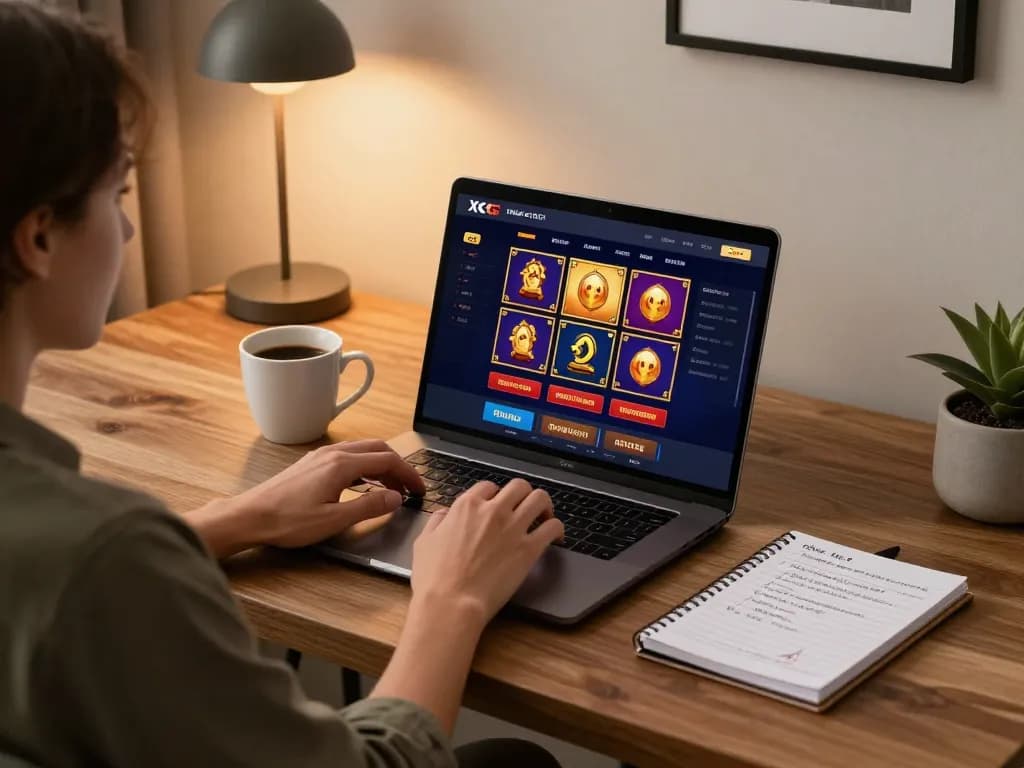 Person gaming on XXGG platform in a stylish home office, focused on strategic online gambling.