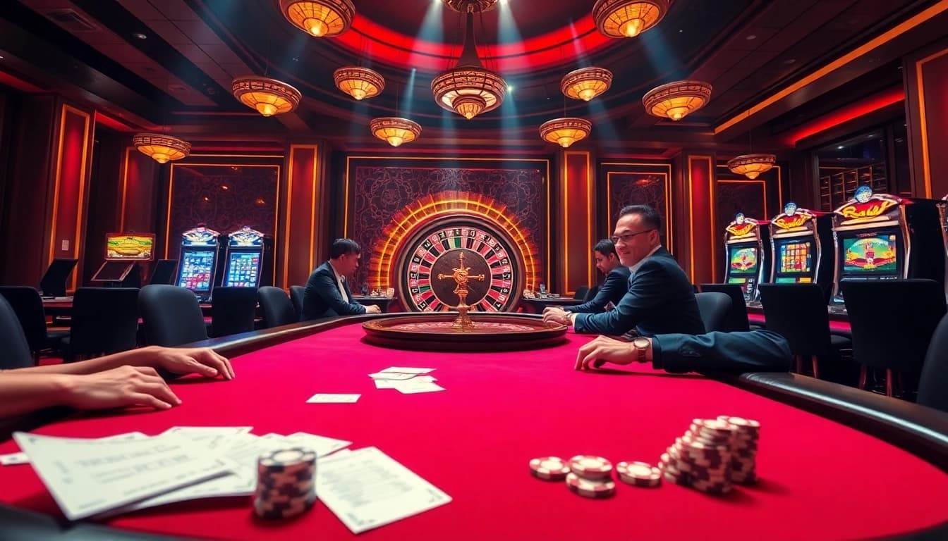 Experience the thrill of vipwin at a high-stakes poker table in a luxurious casino setting.