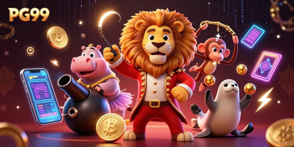 Engage with PG99's dynamic casino experience through vibrant 3D characters and crypto elements.