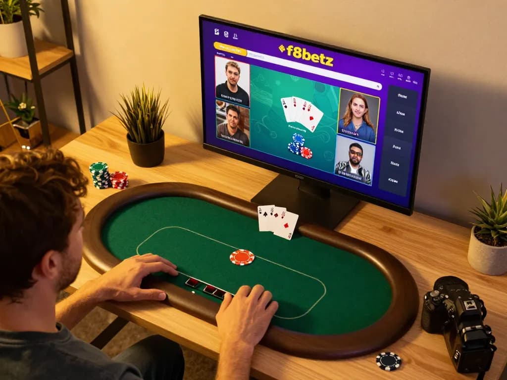 Engaging online poker game on f8betz displayed on a computer, showcasing vibrant graphics and active gameplay.