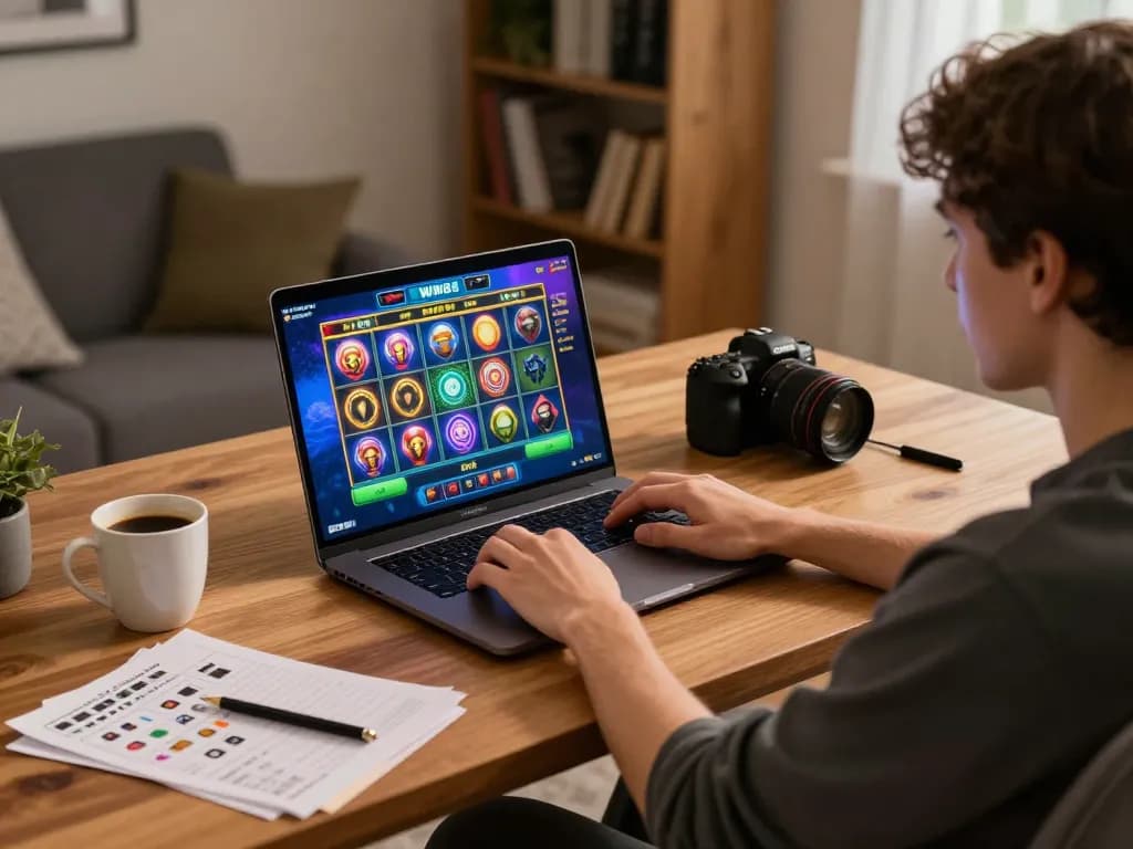 Engaging with slot games on WW88 laptop in cozy home office