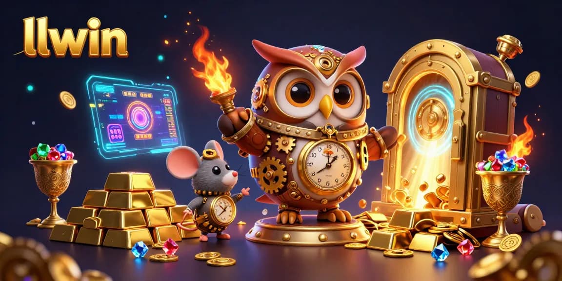 llwin presents an exciting 3D casino scene with a time-traveling owl and jackpot elements.