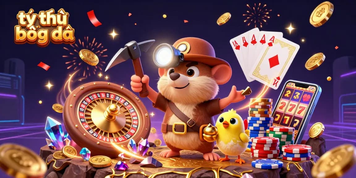 Tỷ lệ bóng đá illustrated through a vibrant scene with a treasure hunter mole and gold in motion.