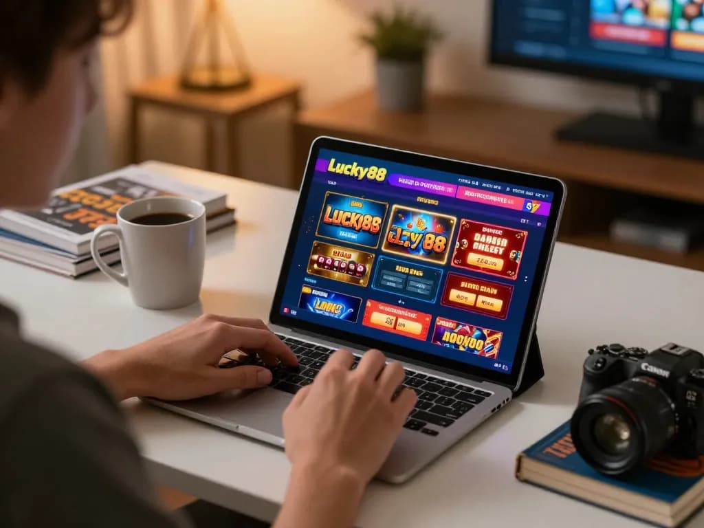 Engaging in online gaming at https://lucky88.sbs/ on a tablet, showcasing a cozy home atmosphere and betting strategy.