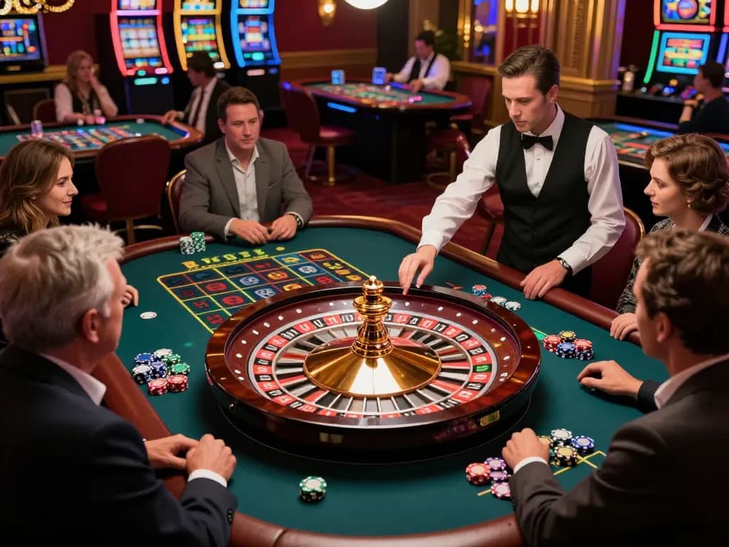 Exciting roulette table action showcasing sc88 gameplay with vibrant chips and a spinning wheel.