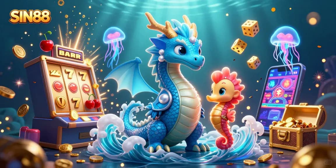 SIN88 gaming experience with vibrant oceanic characters and exciting casino elements in action
