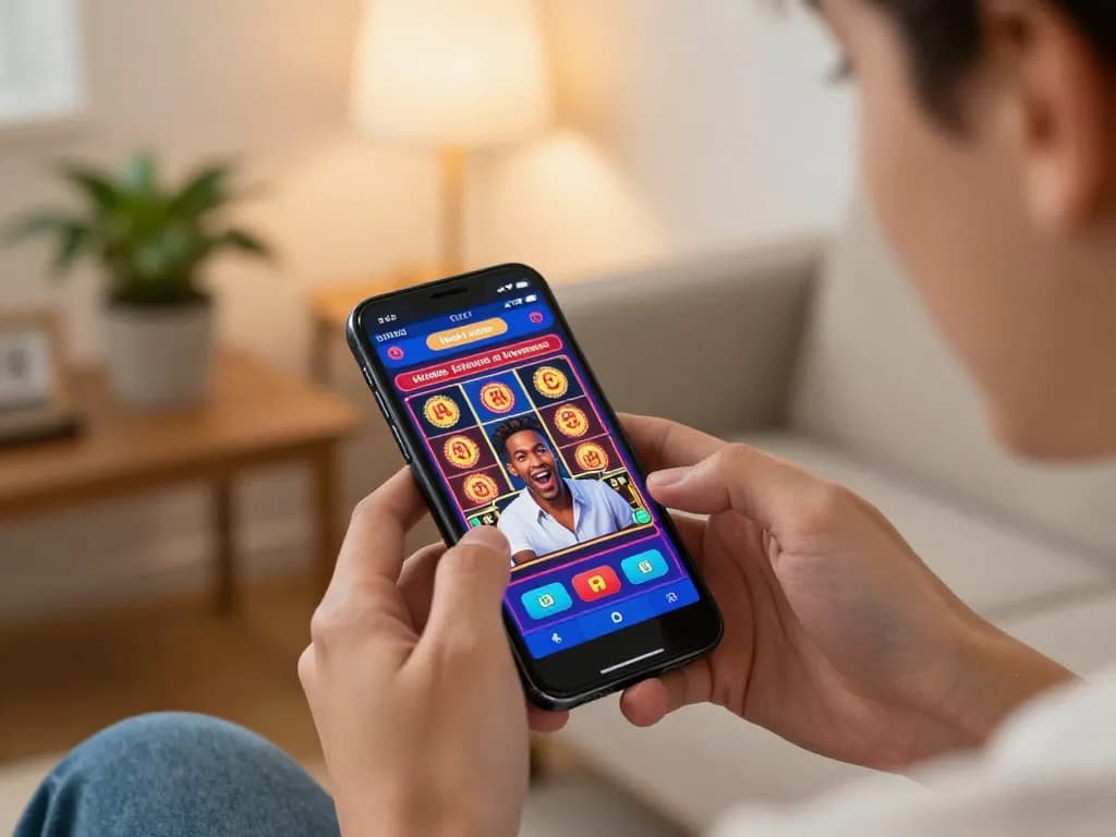 Player enjoying thrilling online gaming with fly88mb app in a cozy home environment